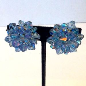 Vintage blue glas crystal clip earrings